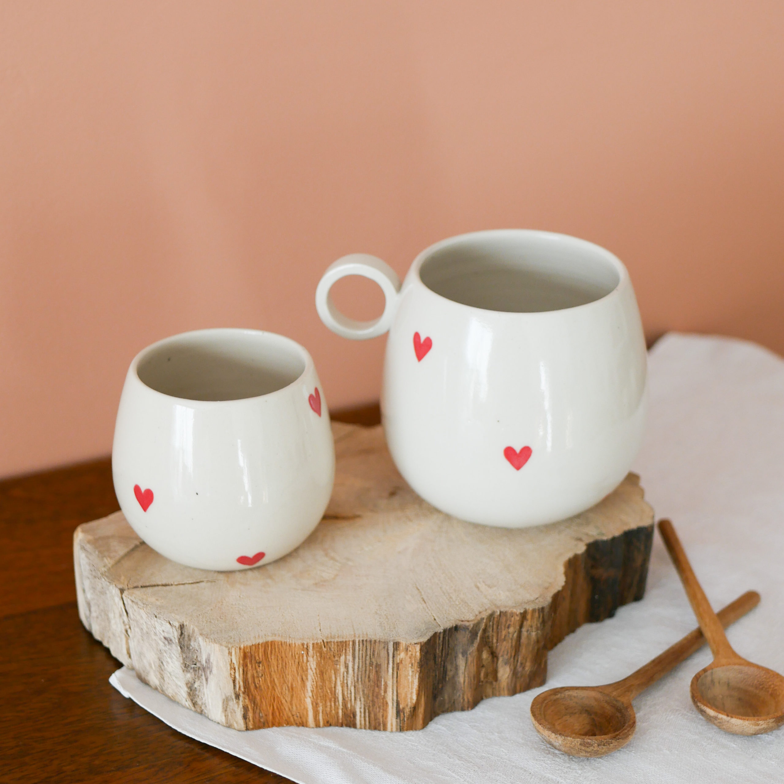 Tasse à café Coeur rouge - Bleu Nuit Céramique